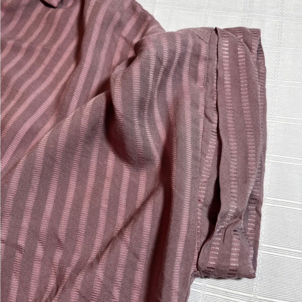 She + Sky Lagenlook Slouchy Oversized Mauve Striped Shirt Johnny Collar NWT L - Picture 6 of 7